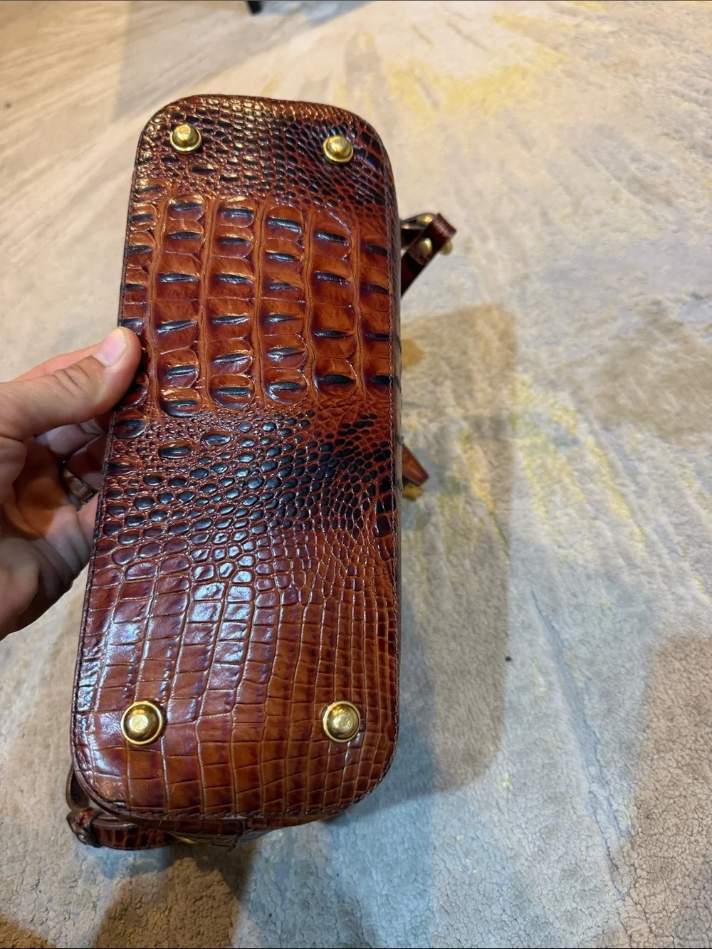 BRAHMIN BROWN/ PECAN EMBOSSED CROC LEATHER PURSE SHOULDER BAG, SATCHEL CROSSBODY